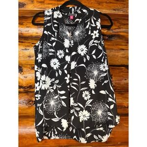 Vince Camuto Black Sheer Floral Print‎ Blouse Size XS